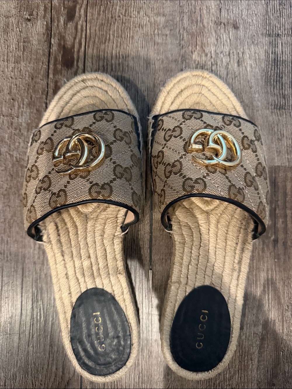 Gucci Marmont GG Espadrille Slide with Gold Double G